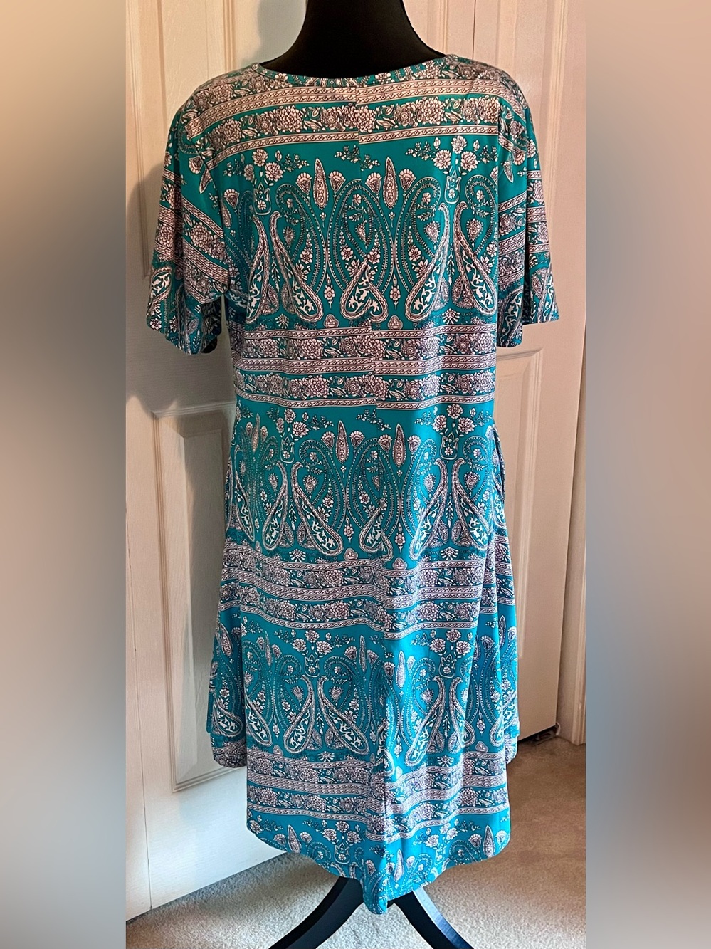 Locryz Green Paisley Short Sleeve Dress with Pockets Women’s Size Large - Picture 3 of 7
